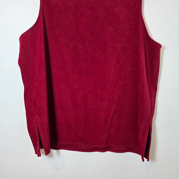 Vintage Microsuede Tank Top Size S Red Scoop Neck Side Slits Oversized Made USA - Picture 4 of 6